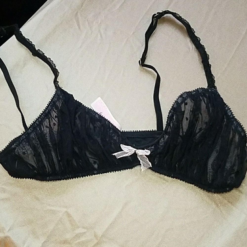 Victoria's Secret black polka dot mesh bralette